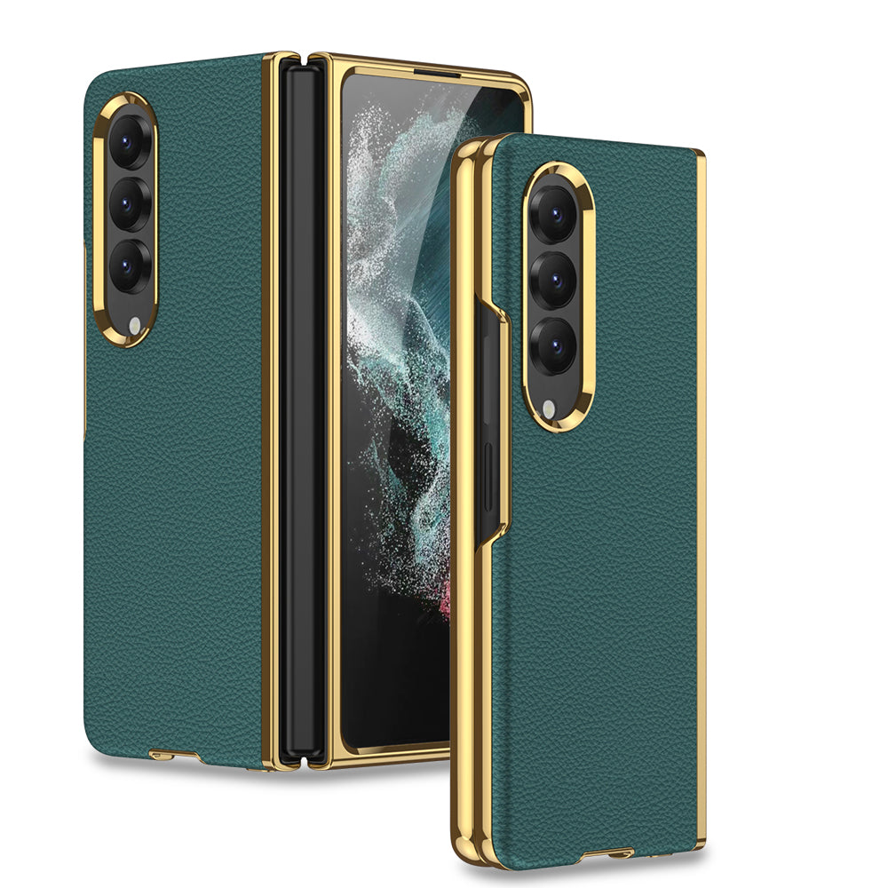 Ultra-thin Leather Electroplated Full-Protection Hard Case With Electroplated lens For Samsung Galaxy Z Fold4 5G