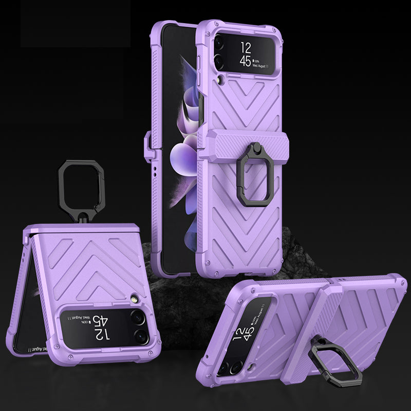 Magnetic Shockproof Armor Case For Galaxy Z Flip4 5G With Slide Lens Cover Support Wirless Charging