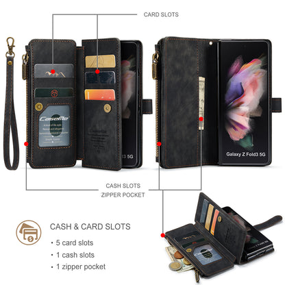 Samsung Galaxy Z Fold4 5G Wallet Case With Lanyard Strap Wristlet Zipper Card Holder Case